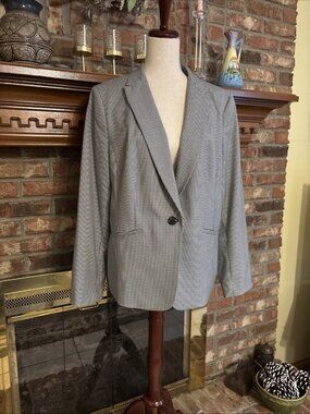 Talbots Size 16 Black & White Herringbone Blazer Lined